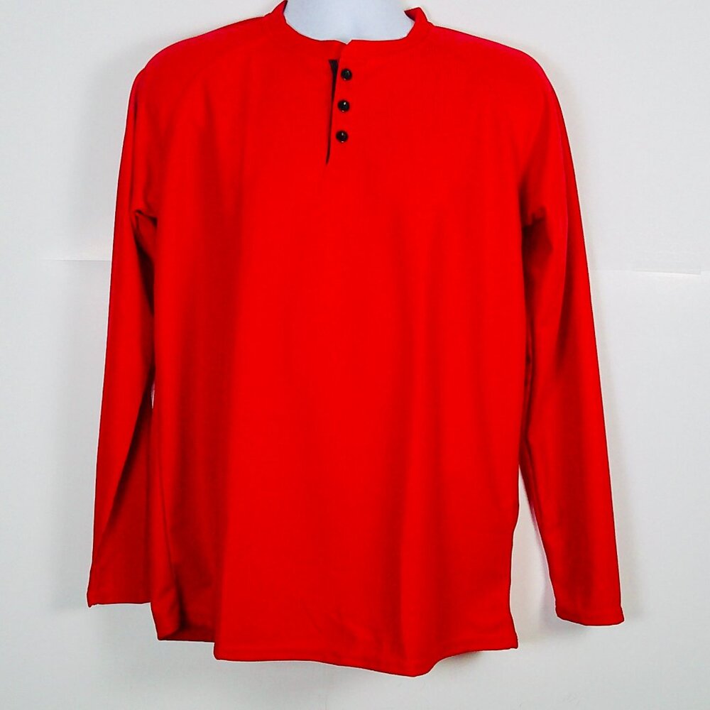 MEN RED LONG SLEEVE BUTTON UP SHIRT. SIZE L